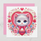 赤い弓とロマンチックなフローラハート 招待状 (正面/裏面)