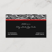 赤い弓と宝石を持つ白黒ゼブラ印刷 名刺 (裏面)