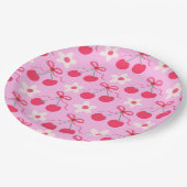 赤い弓と白い花を持つコケットさくらんぼ ペーパープレート (アングル)