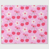 赤い弓と白い花を持つコケットさくらんぼ ラッピングペーパー (フラット)