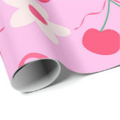 赤い弓と白い花を持つコケットさくらんぼ ラッピングペーパー (ロールコーナー)