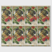 赤い弓と葵が付いた可愛いクリスマスドッグ ラッピングペーパー (フラット)