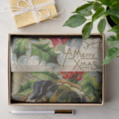 赤い弓と葵が付いた可愛いクリスマスドッグ 薄葉紙 (ギフト)