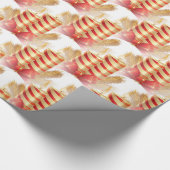 赤い弓と金色の針を持つ金色と赤のキャンドル ラッピングペーパー (角)