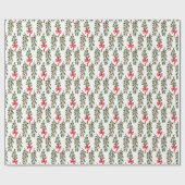 赤い弓のクリスマスと緑のホリーガーランド ラッピングペーパー (フラット)