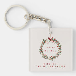 赤い弓のクリスマスリーフリース。 キーホルダー