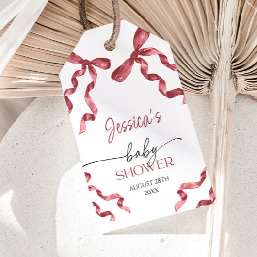 赤い弓のベビーシャワー ギフトタグ