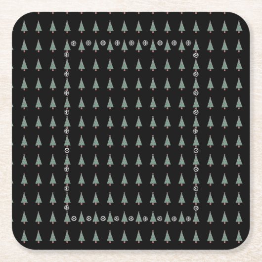 赤い弓のベルを飾ったクリスマスツリー スクエアペーパーコースター (正面)