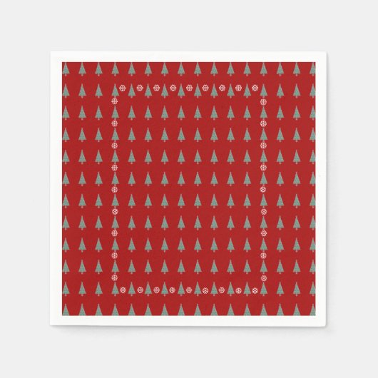 赤い弓のベルを飾ったクリスマスツリー スタンダードカクテルナプキン (正面)