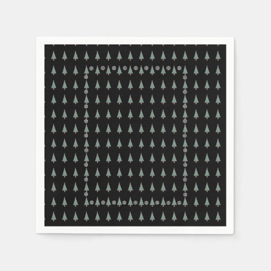 赤い弓のベルを飾ったクリスマスツリー スタンダードカクテルナプキン (正面)