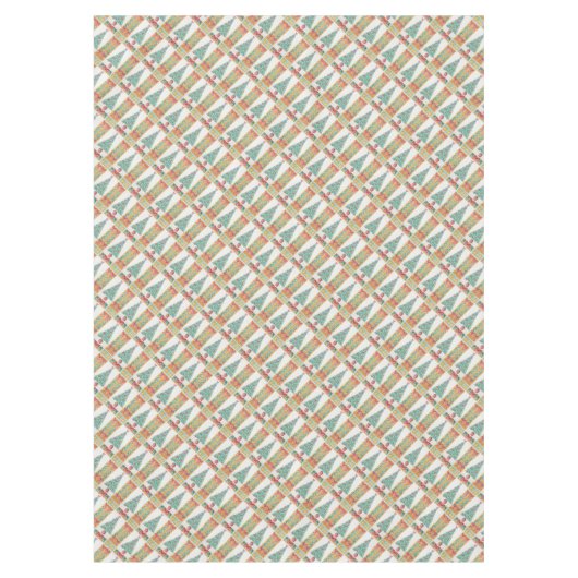 赤い弓のベルアートを飾ったクリスマスツリー テーブルクロス (正面)