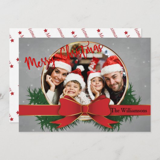 赤い弓の写真と金色の円形フレーム (正面/裏面)