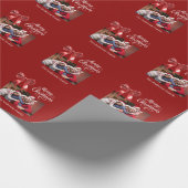 赤い弓の写真のスクリプトのクリスマス ラッピングペーパー (角)
