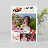 赤い弓の写真金箔のアウトライン卒業 箔招待状 (立ち正面)