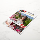 赤い弓の写真金箔のアウトライン卒業 箔招待状 (回転した状態)