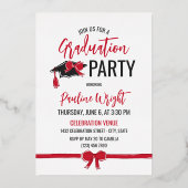 赤い弓の写真金箔のアウトライン卒業 箔招待状 (裏面)