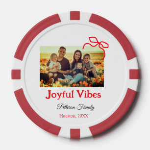 赤い弓の喜ぶビベス家族の名前を追加フォトクリステム ポーカーチップ