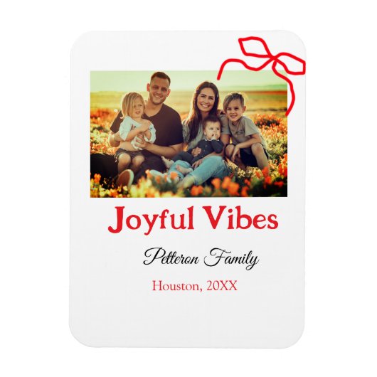 赤い弓の喜ぶビベス家族の名前を追加フォトクリステム マグネット (縦)