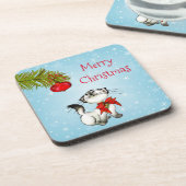 赤い弓の奇妙なクリスマス子猫 コースター (左側)