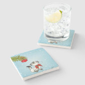 赤い弓の奇妙なクリスマス子猫 ストーンコースター (横)