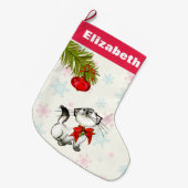 赤い弓の子猫を持つ奇妙なクリスマスカスタム ラージクリスマスストッキング (正面 (吊り時))