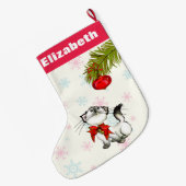 赤い弓の子猫を持つ奇妙なクリスマスカスタム ラージクリスマスストッキング (裏面 (吊り時))