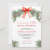 赤い弓の小さなメリー赤ちゃんシャワー招待状 招待状 (正面)