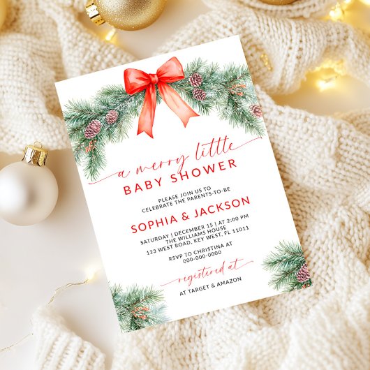 赤い弓の小さなメリー赤ちゃんシャワー招待状 招待状