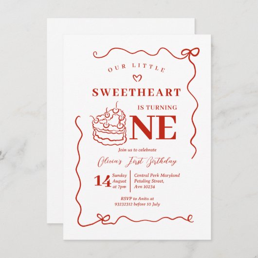 赤い弓の手を引き小さな恋人を回す 招待状 (正面/裏面)