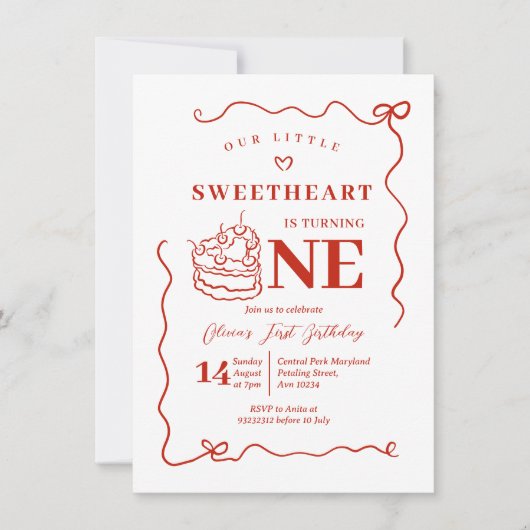 赤い弓の手を引き小さな恋人を回す 招待状 (正面)