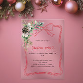 赤い弓の松の緑のクリスマスパーティー霜 アクリル招待状