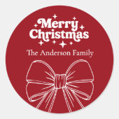 赤い弓の白いクリスマス ラウンドシール (正面)