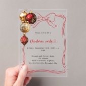 赤い弓の金ゴールドバウスクリスマスパーティーの霜 アクリル招待状 (インサイチュ (ポータブル))