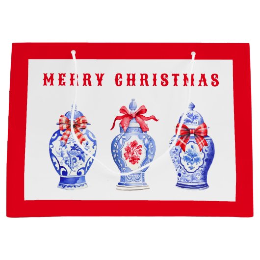 赤い弓を使った陳腐なジンジャージャー |クリスマス ラージペーパーバッグ (正面)