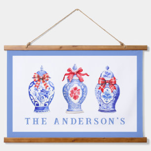 赤い弓を使った陳腐なジンジャージャー  クリスマス 吊り下げ型タペストリー