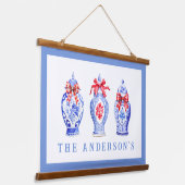 赤い弓を使った陳腐なジンジャージャー |クリスマス 吊り下げ型タペストリー (傾斜あり)