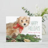 赤い弓を持つクリスマスの子犬 シーズンカード (スタンド正面)