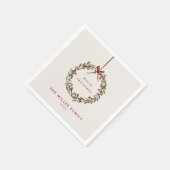 赤い弓を持つクリスマスの葉リース スタンダードカクテルナプキン (角)