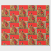 :赤い弓を持つクリスマスホース ラッピングペーパー (フラット)