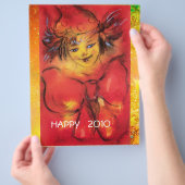 赤い弓を持つピエロ金ゴールドが大晦日の夜を輝く チラシ (手)