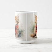 赤い弓を持つフワフワのオレンジ色の虎猫子猫 コーヒーマグカップ (中央)