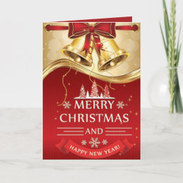 赤い弓を持つ美しいゴールデンクリスマスベル シーズンカード