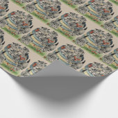 赤い弓を着たバスケット入りのかわいい虎猫子猫 ラッピングペーパー (角)