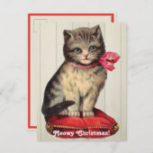 赤い弓を着て座るクリスマスの子猫 シーズンポストカード (正面/裏面)