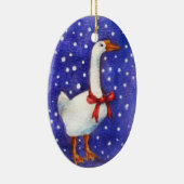 赤い弓オーナメントを持つクリスマスのガチョウ セラミックオーナメント (右)