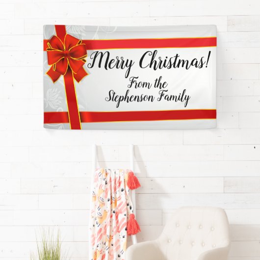 赤い弓カスタムでパーソナライズな家族のメリークリスマス 横断幕 (インサイチュ)