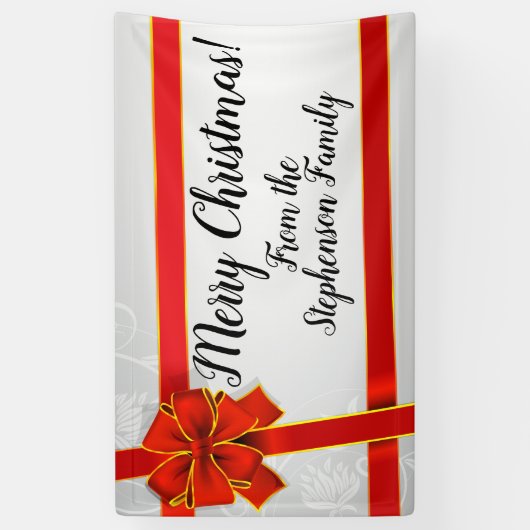 赤い弓カスタムでパーソナライズな家族のメリークリスマス 横断幕 (縦)