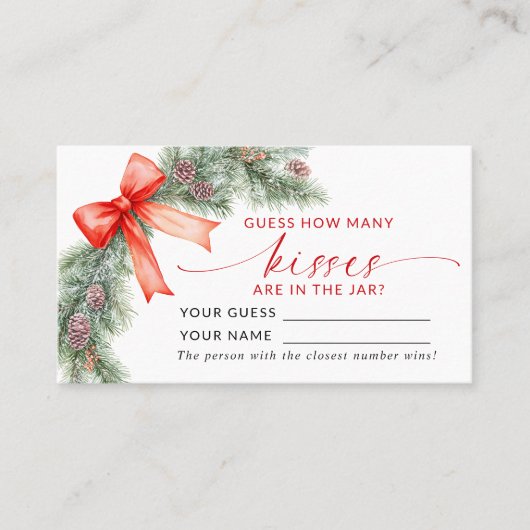 赤い弓クリスマスどのように多くのキスシャワーゲームカード プレイスカード (正面)