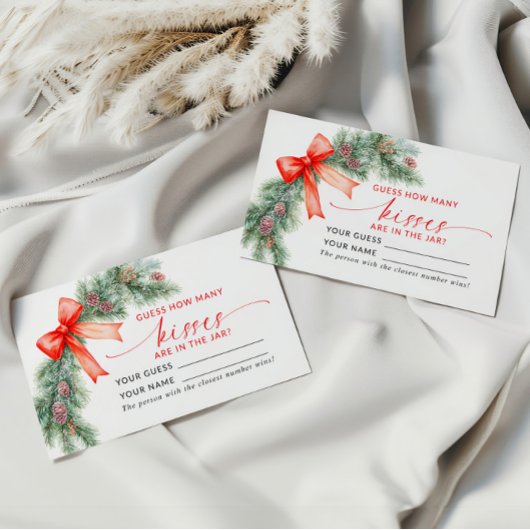 赤い弓クリスマスどのように多くのキスシャワーゲームカード プレイスカード