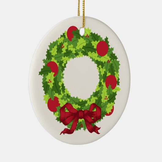 赤い弓クリスマスのオーナメントが付いているリース セラミックオーナメント (右)